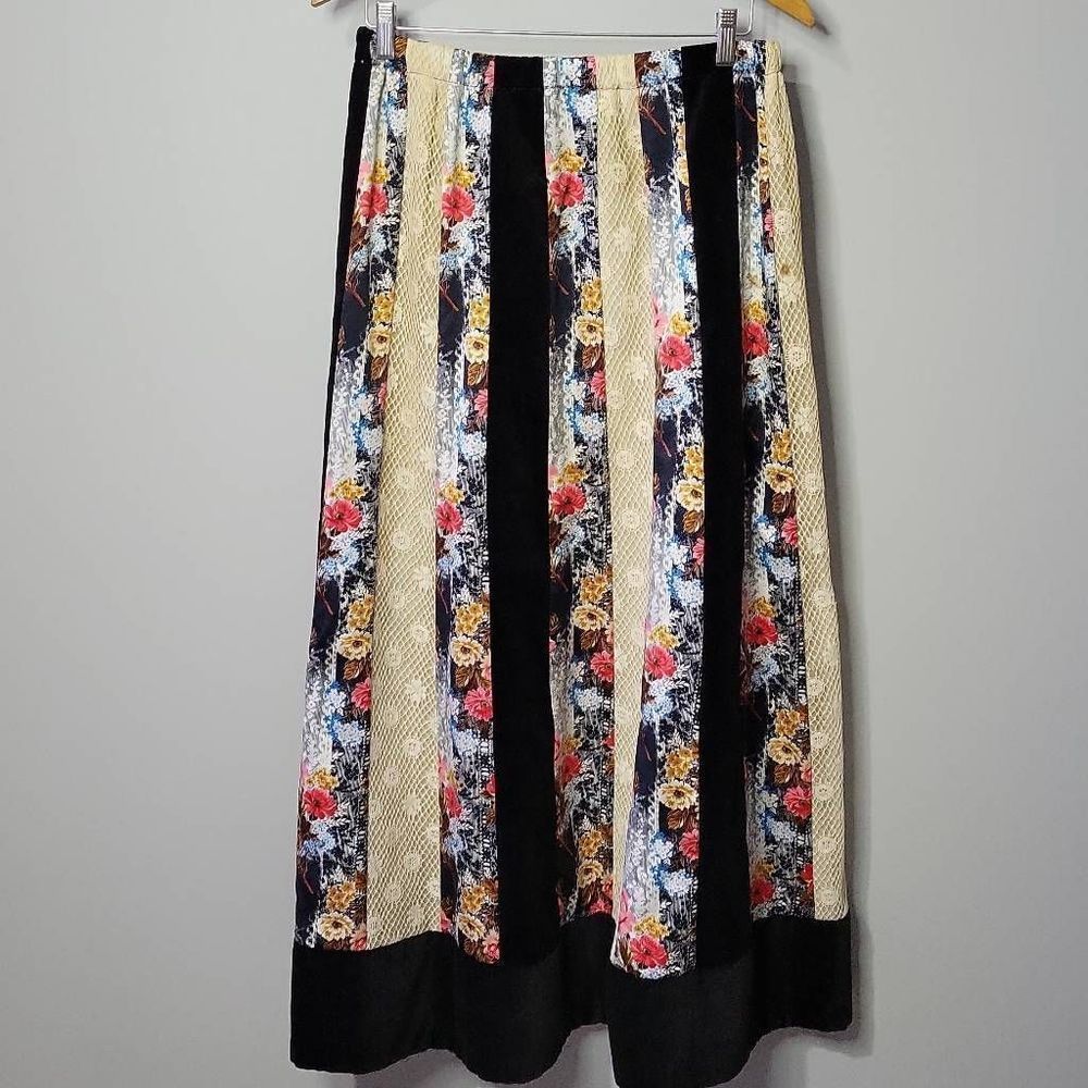 Chessa Davis Vintage 70's Patchwork Velvet/Lace Maxi Peasant Skirt No Size Tag